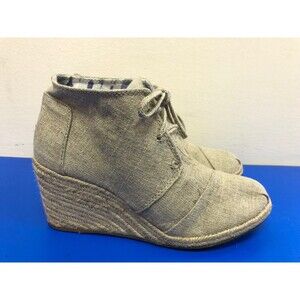 TOMS Desert Wedge Natural Burlap Booties Espadrille Tan Shoes Size US 7